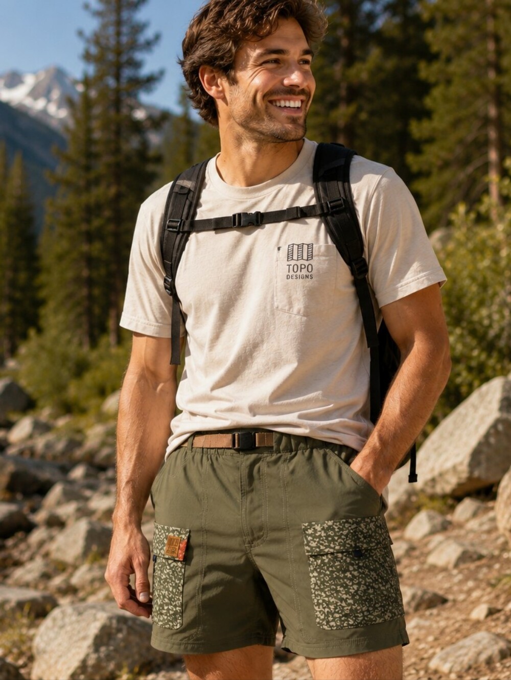 Topo Designs Retro River Shorts Men's Medium Olive Green Cargo Trail Outdoor New